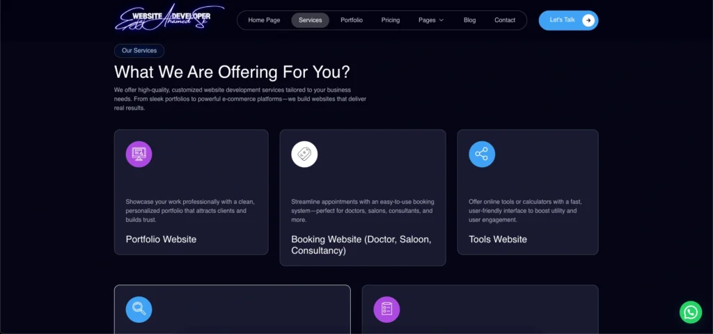 A service page of a portfolio website 