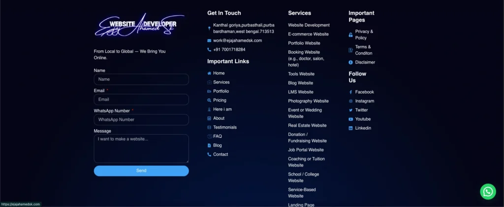 Footer section of a portfolio website