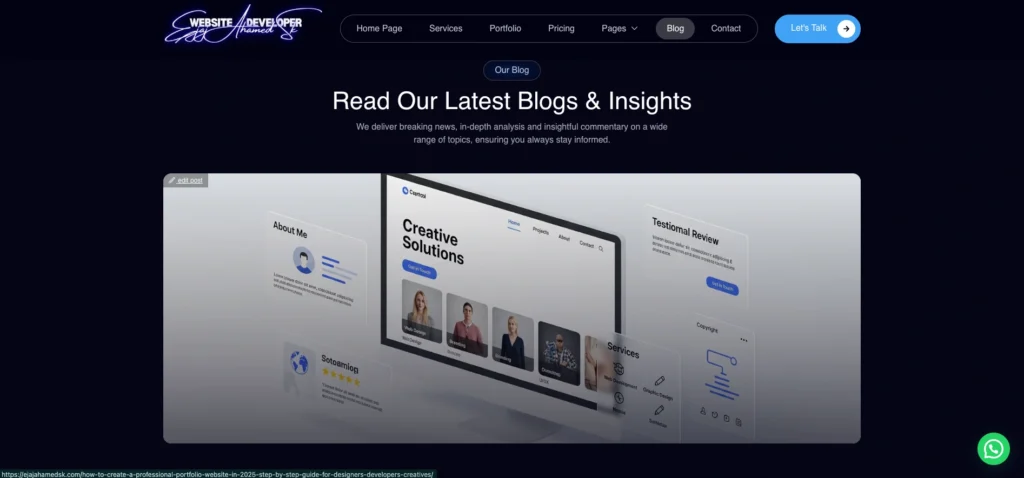 Blogs section of a portfolio website 