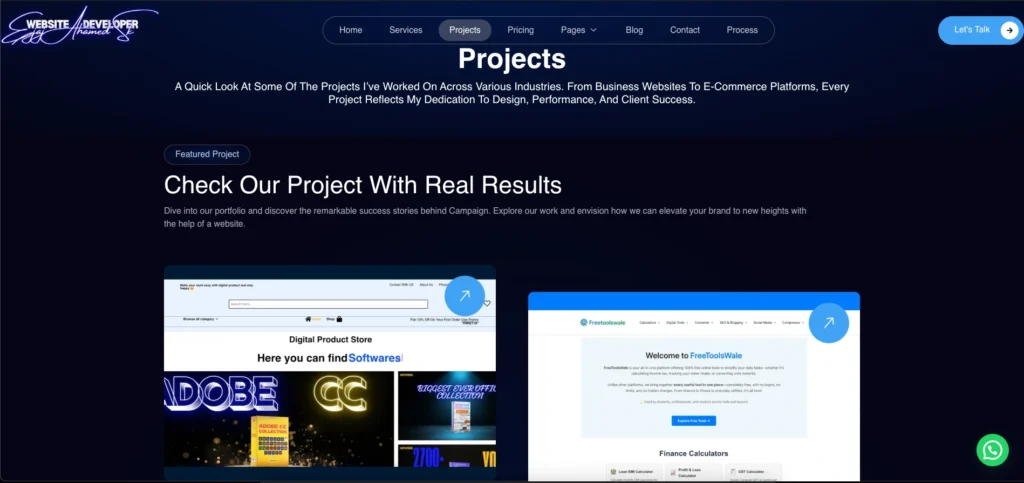 project section of a portfolio website 